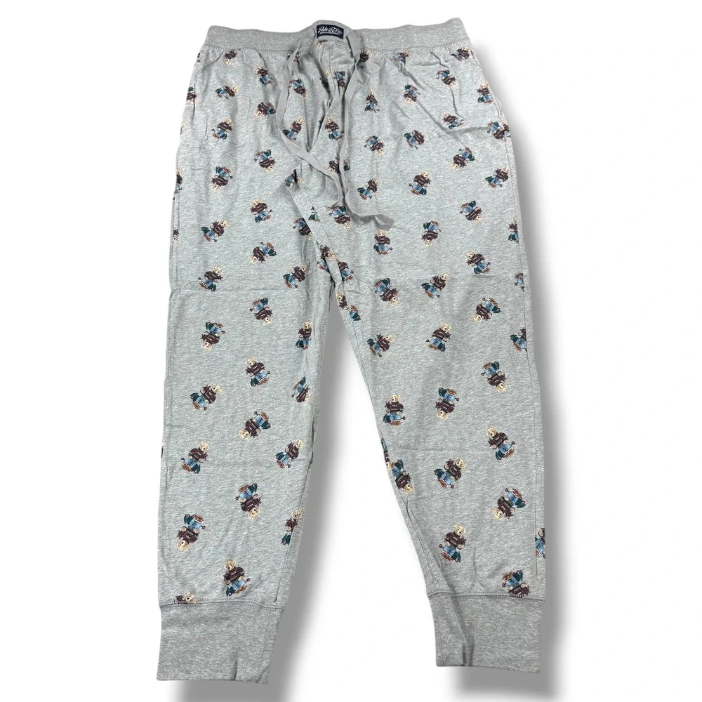 Polo Ralph Lauren Jogger Pajama Pants Mens XL Grey All Over Polo Bear